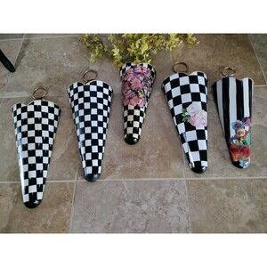 Galvanized Steel 20" Black And White Checks Wall Planter Floral Your Choice